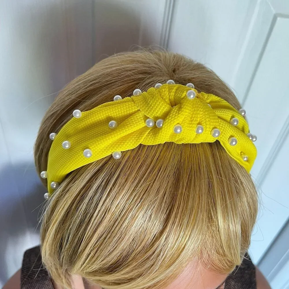 New Women Headband Hair Accessories Solid Pearls Center Knot